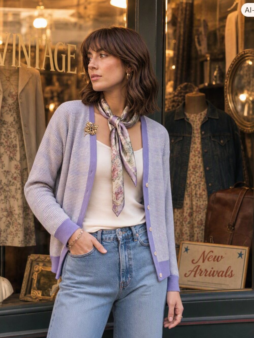 Vintage Bleyle Silk Cotton Knit Cardigan Sweater Lavender Grid Check Size M